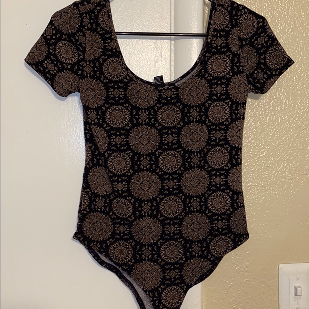 Boho short sleeve body suit with button closure